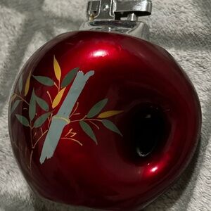 Vintage Enamelled Bamboo Design Table Lighter Red Oriental (EMPTY)